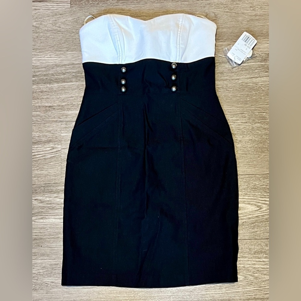Brand New Forever 21 Strapless Black & White Dress, Button Accents, Size Small